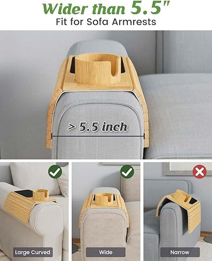 Bamboo Sofa Tray. Elegant, Eco-Friendly Armrest Companion