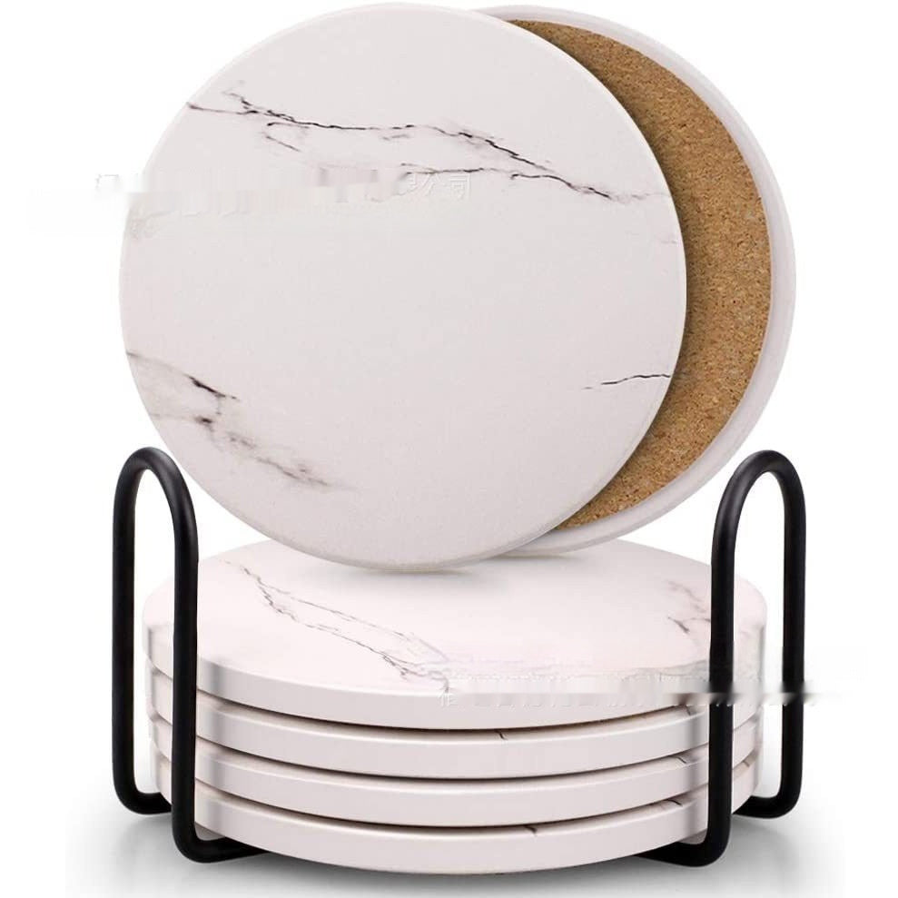 Marble Ceramic Coaster Set. Keep Tables Dry and Protected