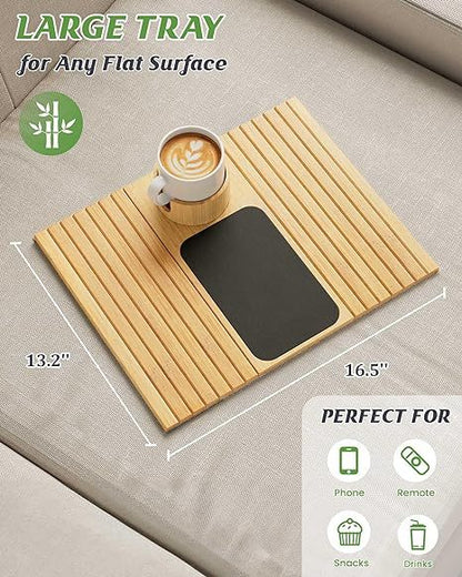 Bamboo Sofa Tray. Elegant, Eco-Friendly Armrest Companion
