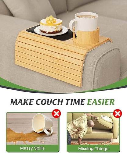Bamboo Sofa Tray. Elegant, Eco-Friendly Armrest Companion