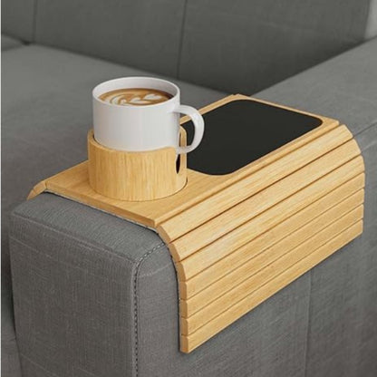 Bamboo Sofa Tray. Elegant, Eco-Friendly Armrest Companion