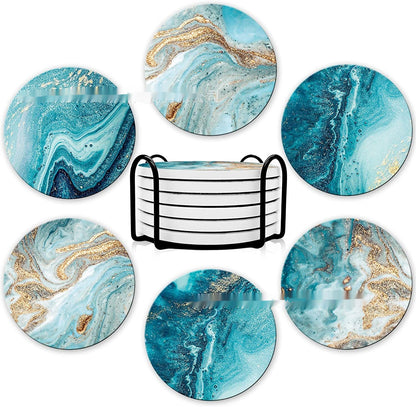 Marble Ceramic Coaster Set. Keep Tables Dry and Protected